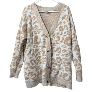 MAIN STRIP Women Cardigan Sweater Size Medium Button Front Cheetah Cottagecore